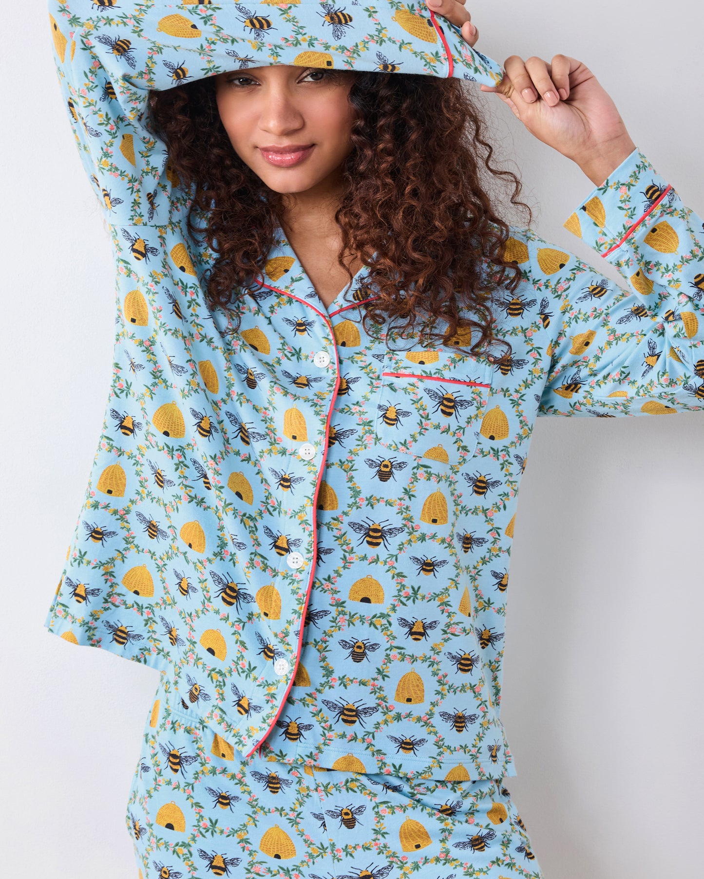 Sweet Bee - Organic Pima Modal Knit Long PJ Set - Soft Blue - Printfresh