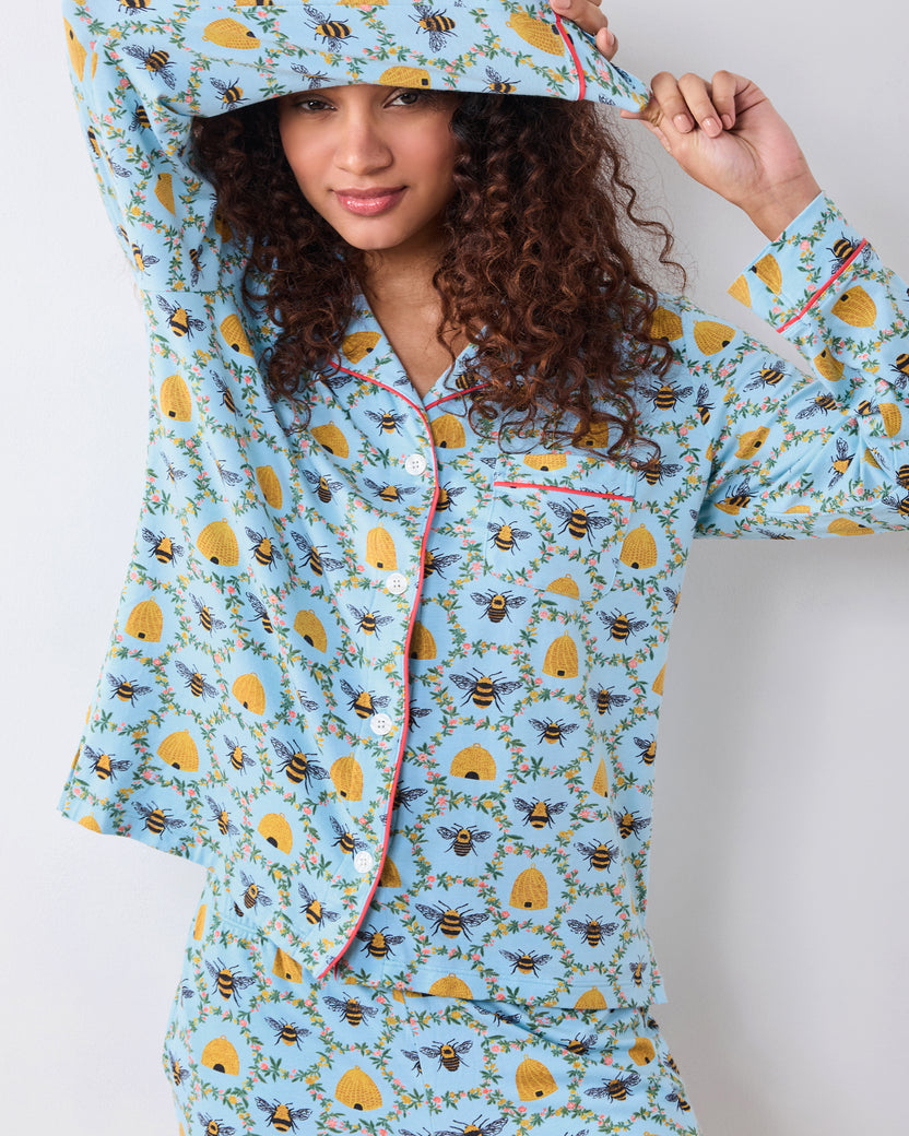 Sweet Bee - Organic Pima Modal Knit Long PJ Set - Soft Blue - Printfresh