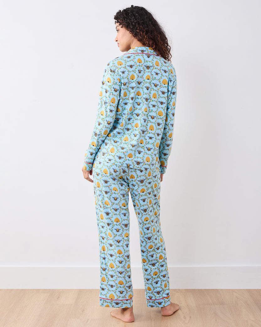 Sweet Bee - Organic Pima Modal Knit Long PJ Set - Soft Blue - Printfresh