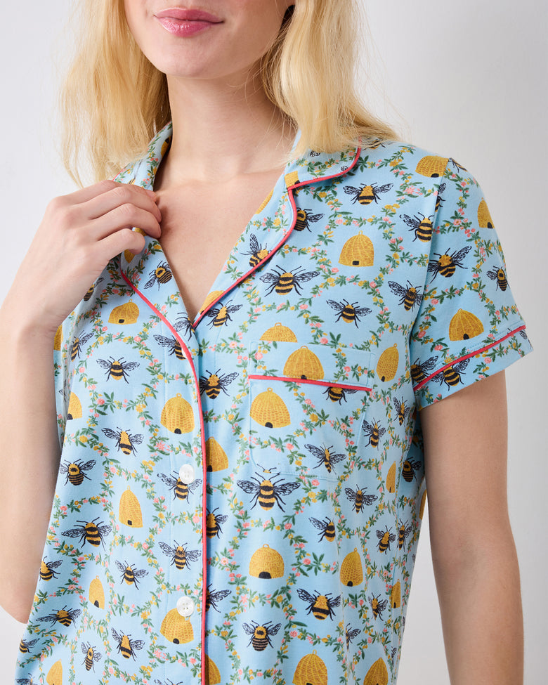 Sweet Bee - Organic Pima Modal Knit Short PJ Set - Soft Blue - Printfresh