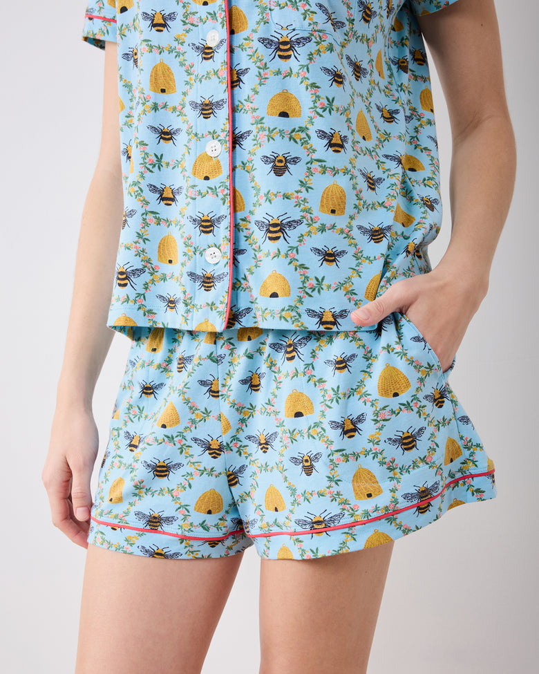Sweet Bee - Organic Pima Modal Knit Short PJ Set - Soft Blue - Printfresh