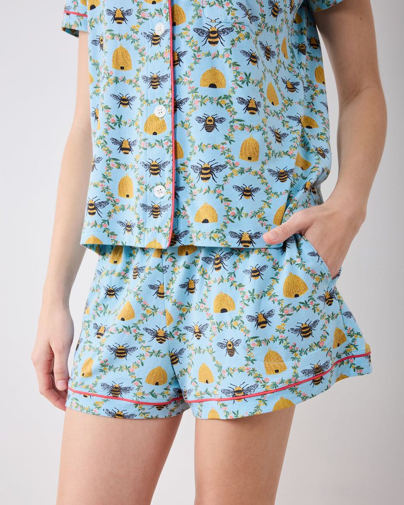 Sweet Bee - Organic Pima Modal Knit Short PJ Set - Soft Blue - Printfresh