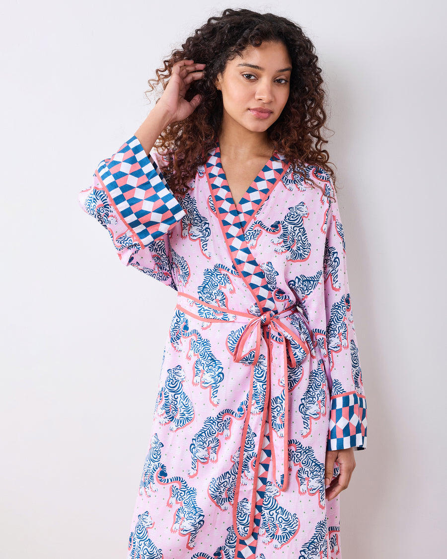 Tiger Queen - Eco Satin Robe - Blush & Bashful - Printfresh