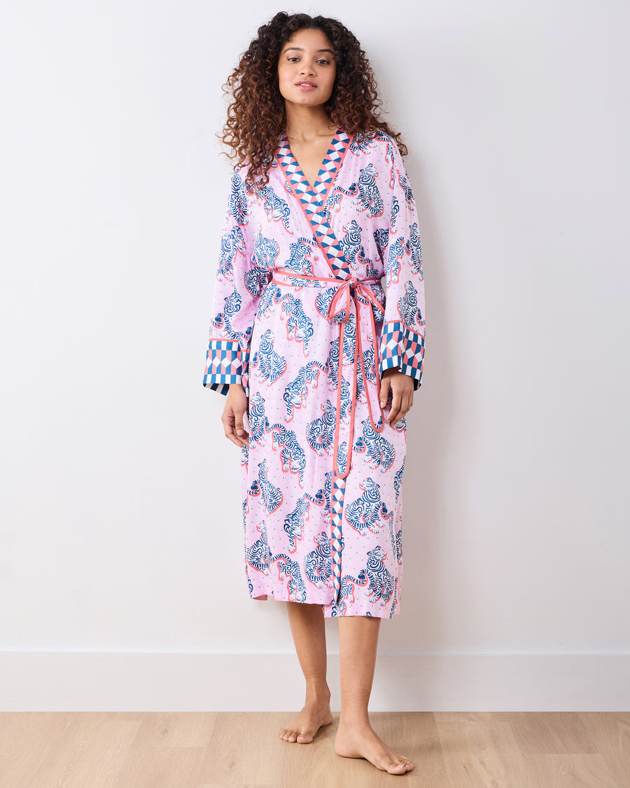 Tiger Queen - Eco Satin Robe - Blush & Bashful - Printfresh