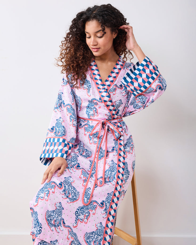 Tiger Queen - Eco Satin Robe - Blush & Bashful - Printfresh