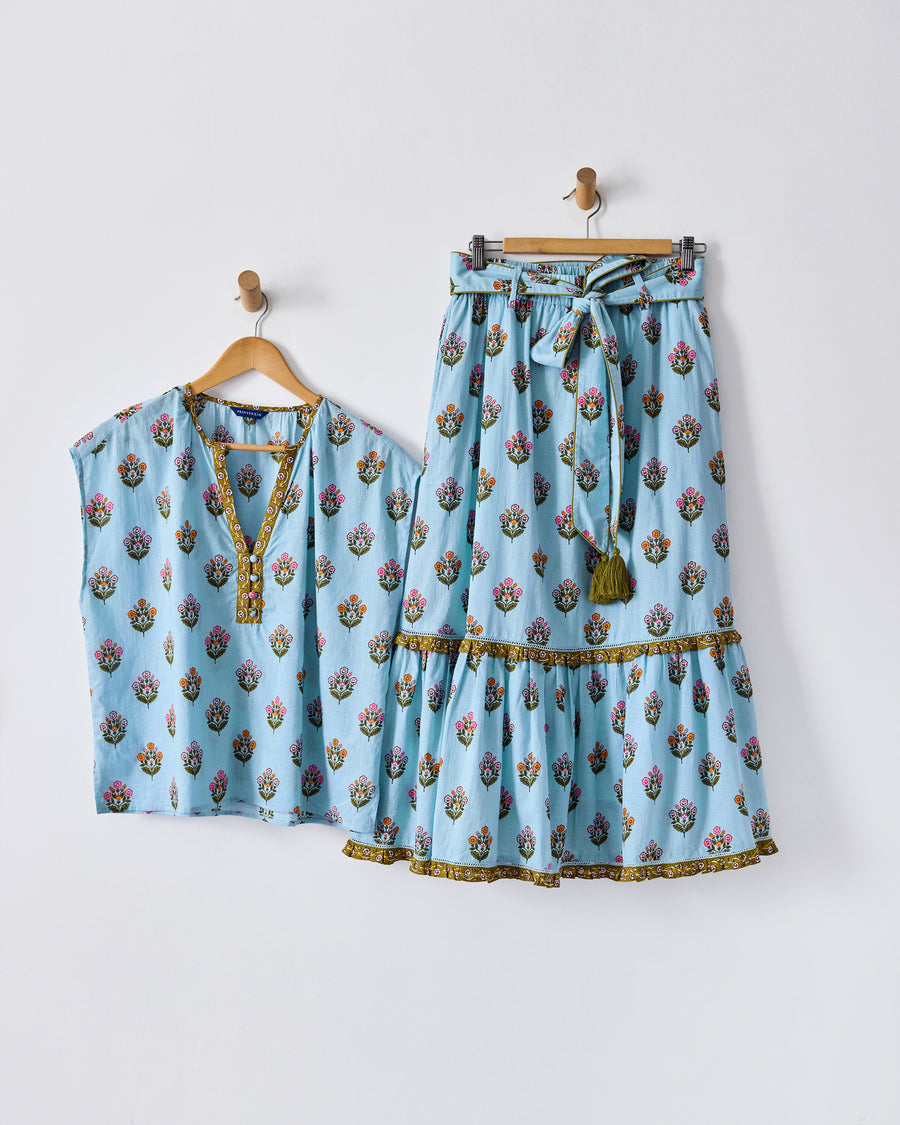 Wildflower Walks - Emmie Skirt & Jordan Blouse Set - Soft Blue - Printfresh