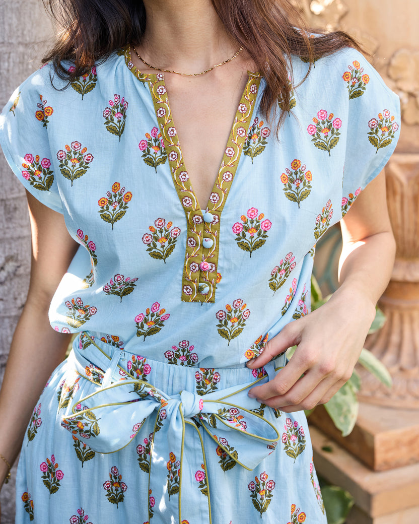 Wildflower Walks - Emmie Skirt & Jordan Blouse Set - Soft Blue - Printfresh