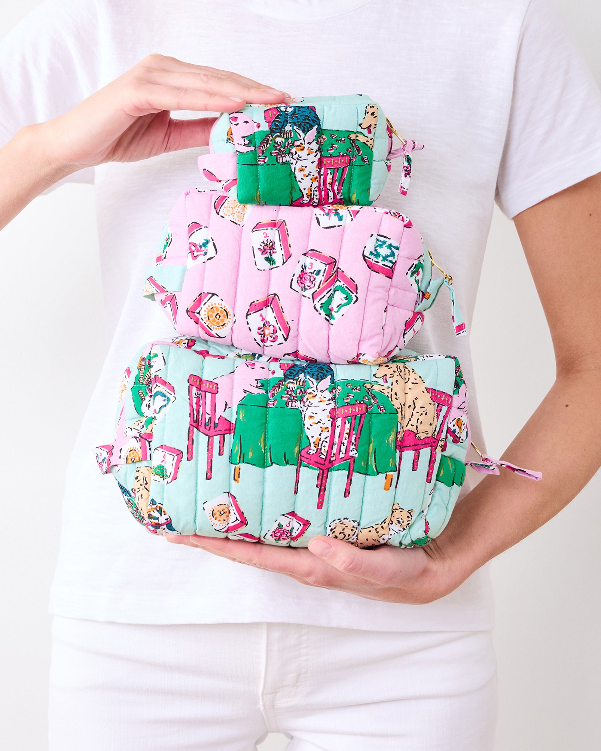 Mah Jongg Menagerie - Three's Best Pouch Set - Pale Jade – Printfresh
