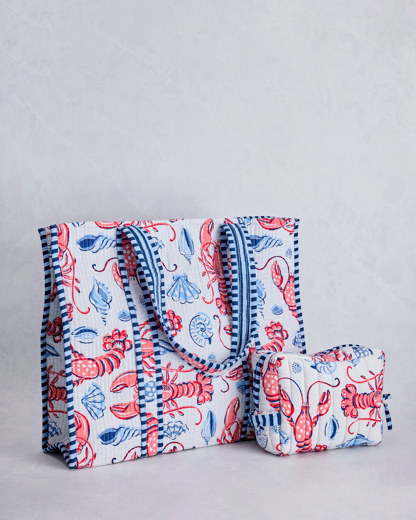 Lobster Landing - Traveler Tote & Quilted Pouch Bundle - Cloud - Printfresh