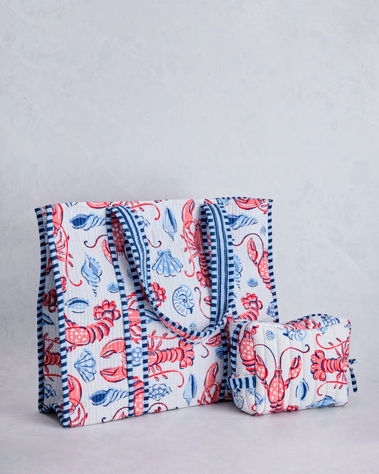 Lobster Landing - Traveler Tote & Quilted Pouch Bundle - Cloud - Printfresh