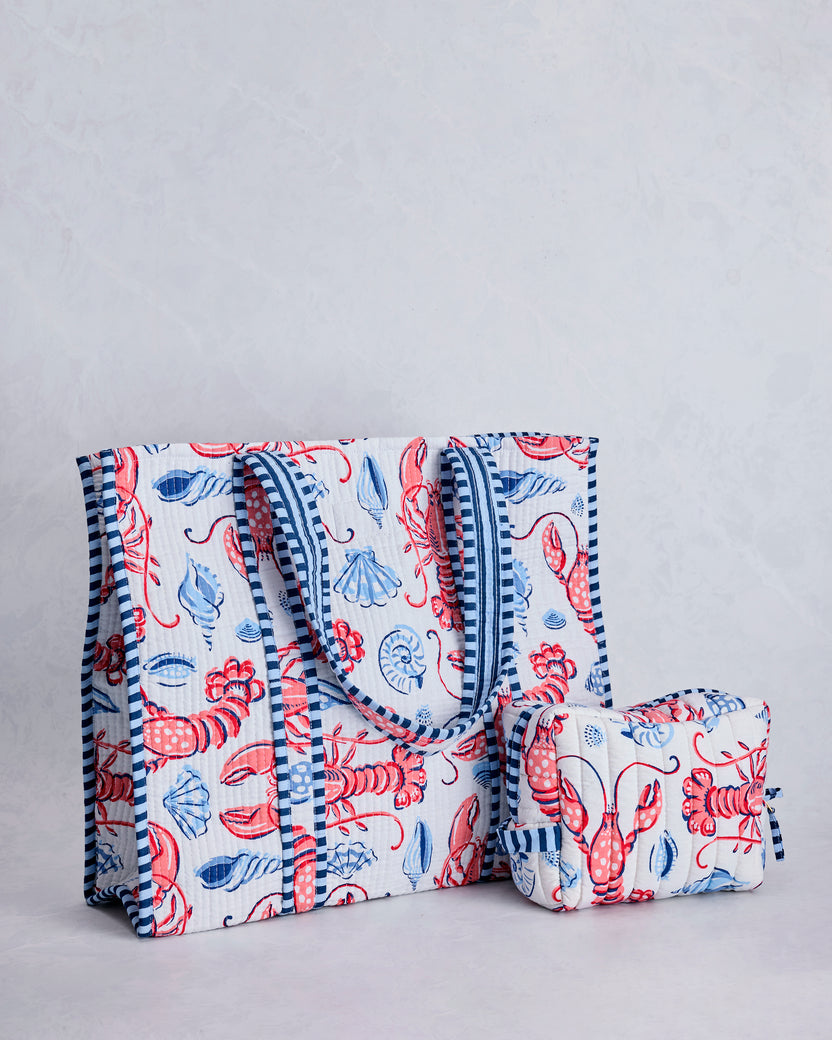 Lobster Landing - Traveler Tote & Quilted Pouch Bundle - Cloud - Printfresh