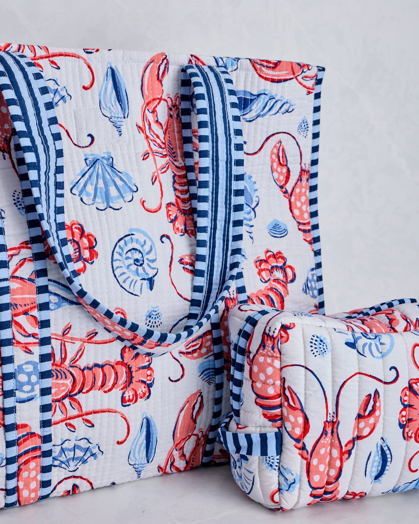 Lobster Landing - Traveler Tote & Quilted Pouch Bundle - Cloud - Printfresh