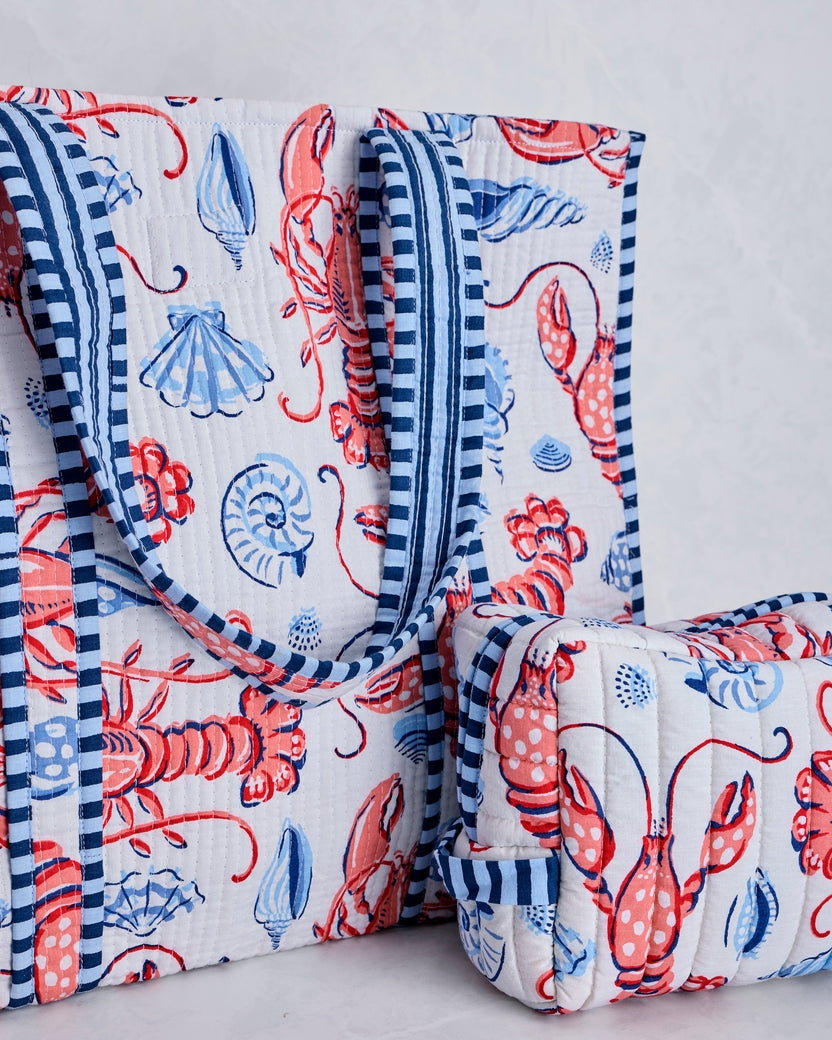 Lobster Landing - Traveler Tote & Quilted Pouch Bundle - Cloud - Printfresh