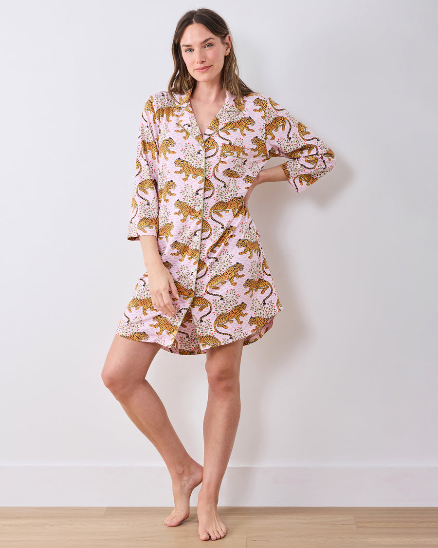 pajama shirt dress Washable Silk Sleep Deep Blue/Tranquil White / M A luxurious Casual Nights Short Sleeve Nightgowns