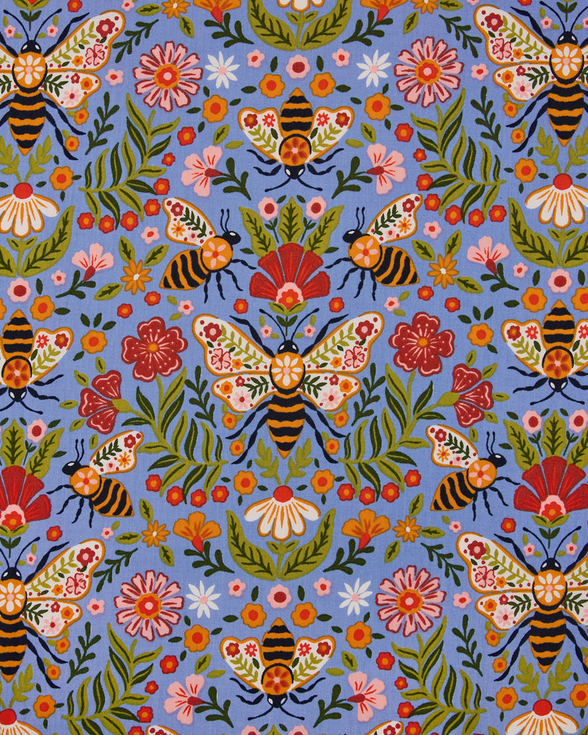Bee Tapestry - Back To Bed Cropped Pant Set - Delphinium Blue