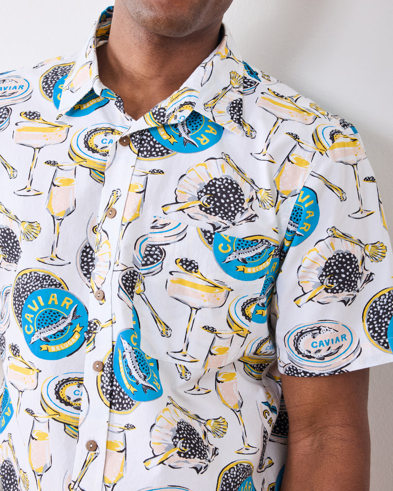 champagne dress shirt Organic Cotton Short Sleeve Button Down Vacation Shirt in Champagne & Caviar | Men's L | White
