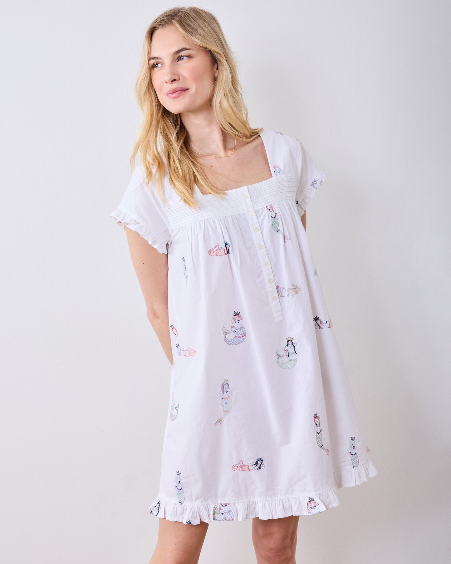 Daughters of Triton - Pintuck Nightgown - Cloud - Printfresh