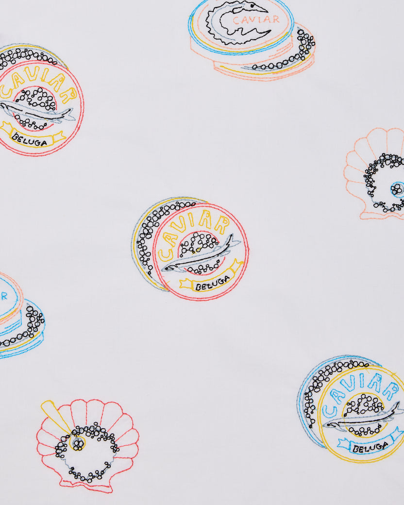 Embroidered Caviar Club - Boyfriend Boxer - Pearl