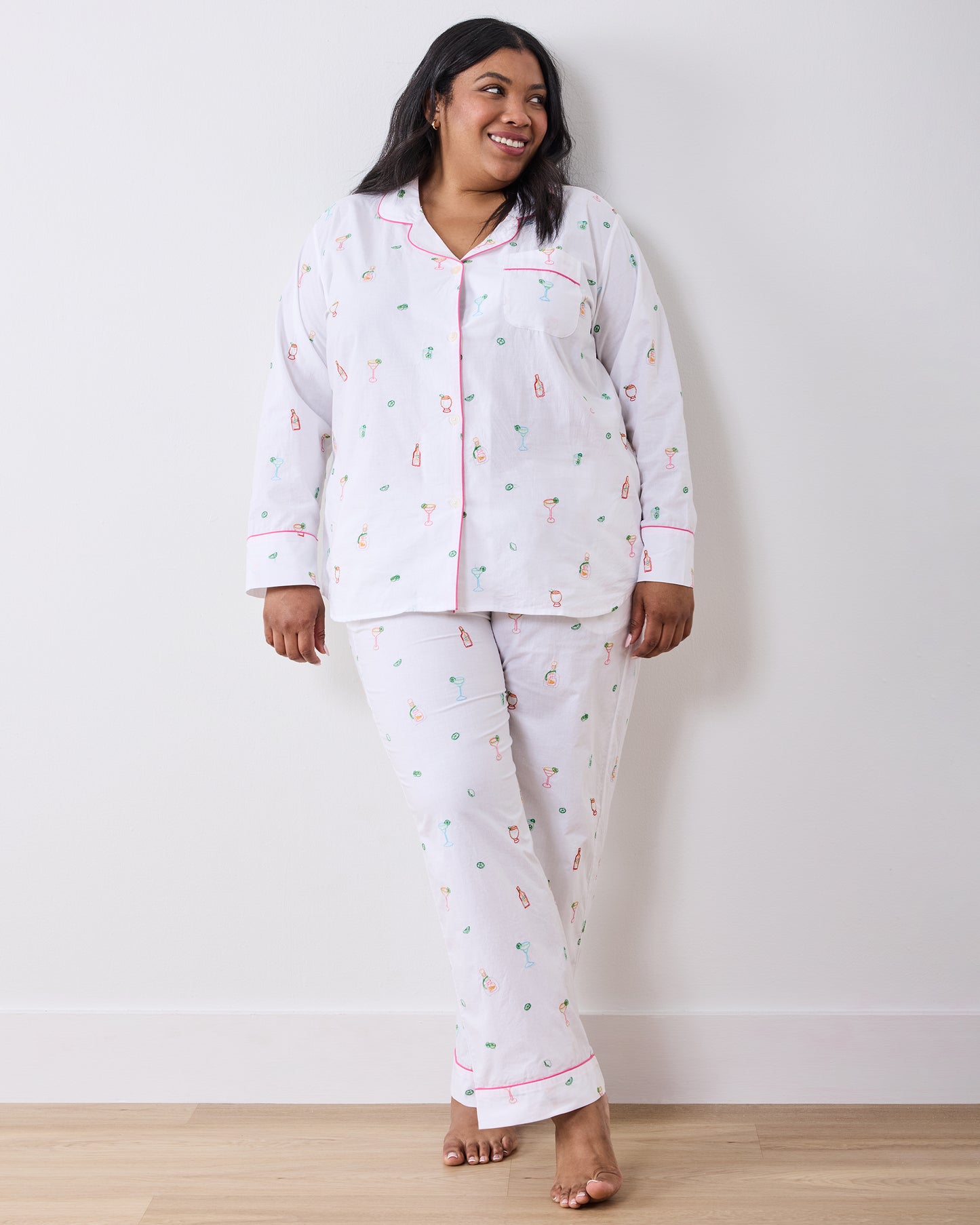 Embroidered Tequila Sunrise - Long PJ Set - Cloud