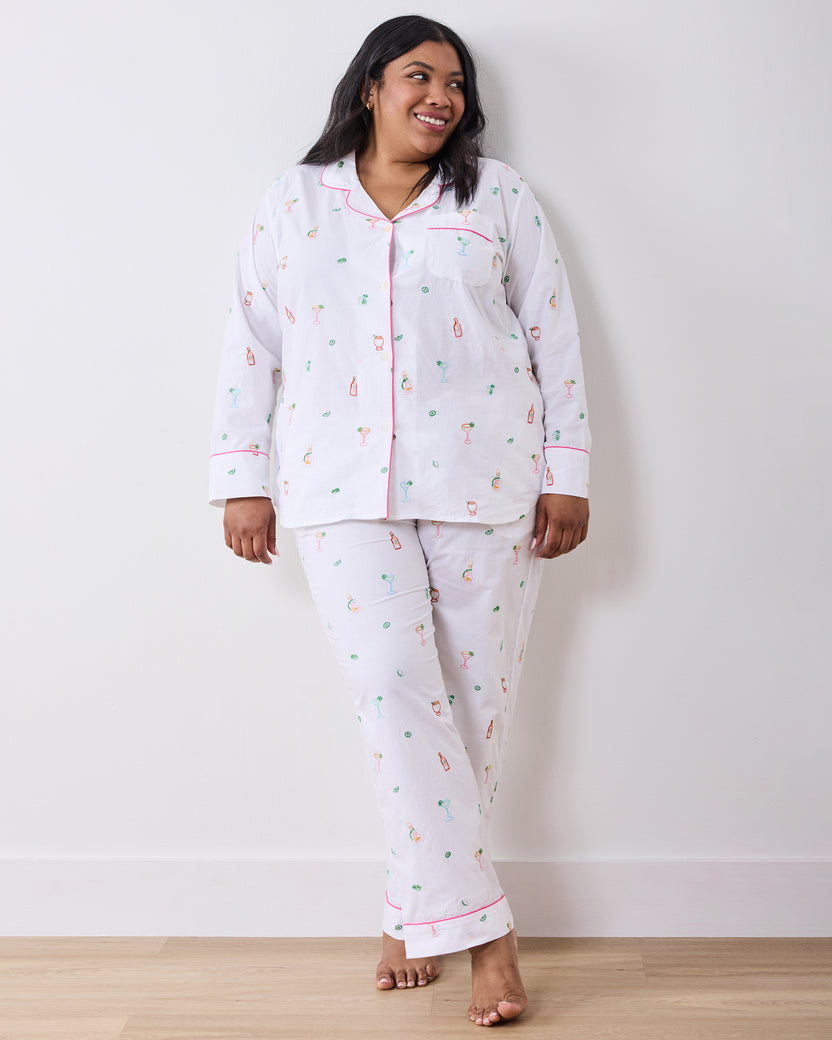Embroidered Tequila Sunrise - Long PJ Set - Cloud