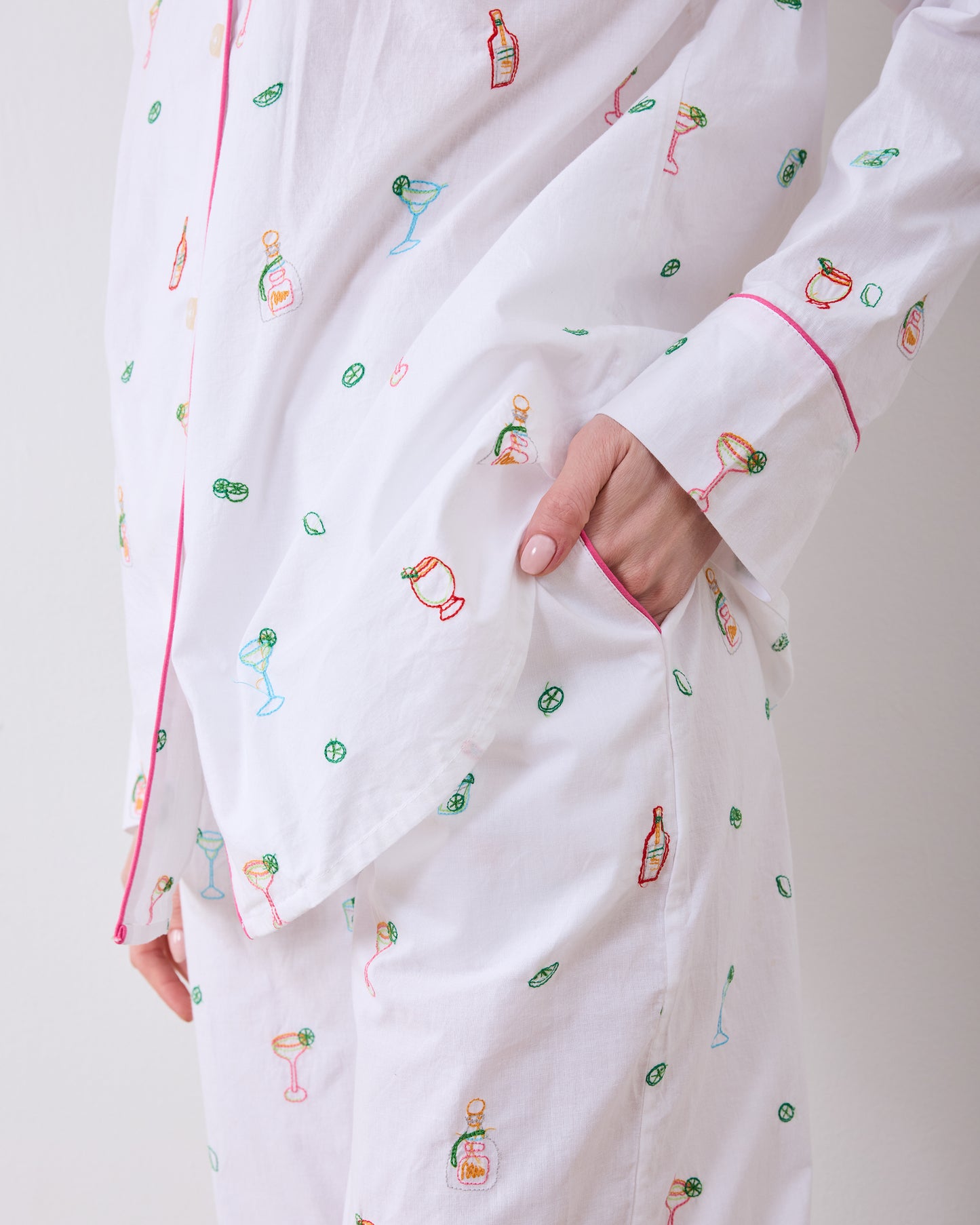 Embroidered Tequila Sunrise - Long PJ Set - Cloud