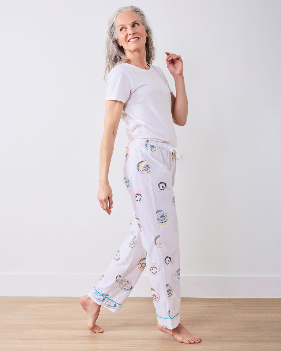 Embroidered Caviar Club - Petite PJ Pants - Pearl