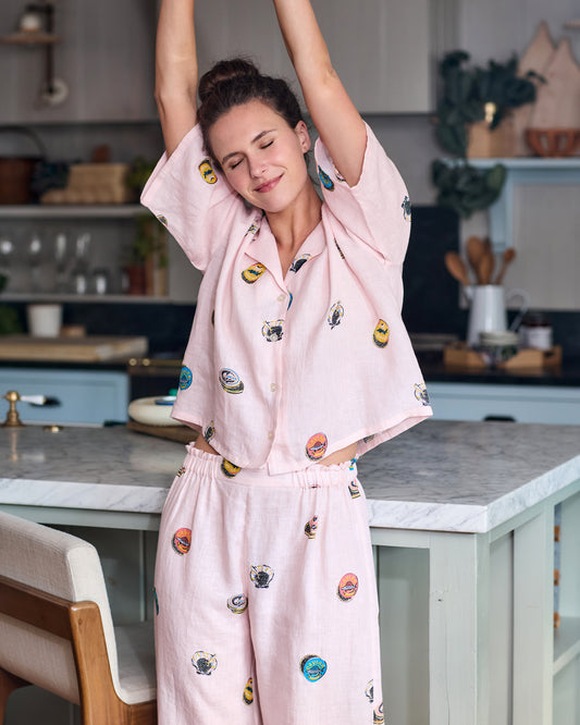Embroidered Coastal Caviar - Linen Wildest Dreams Set - Pink Pearl