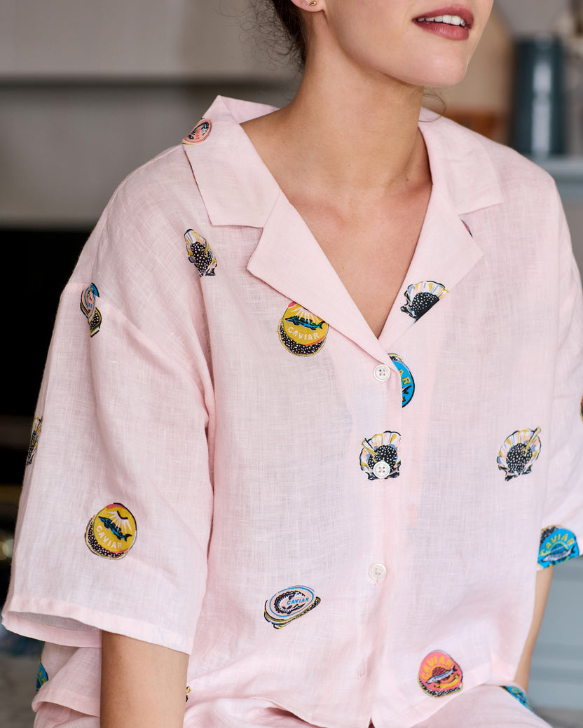 Embroidered Coastal Caviar - Linen Wildest Dreams Set - Pink Pearl