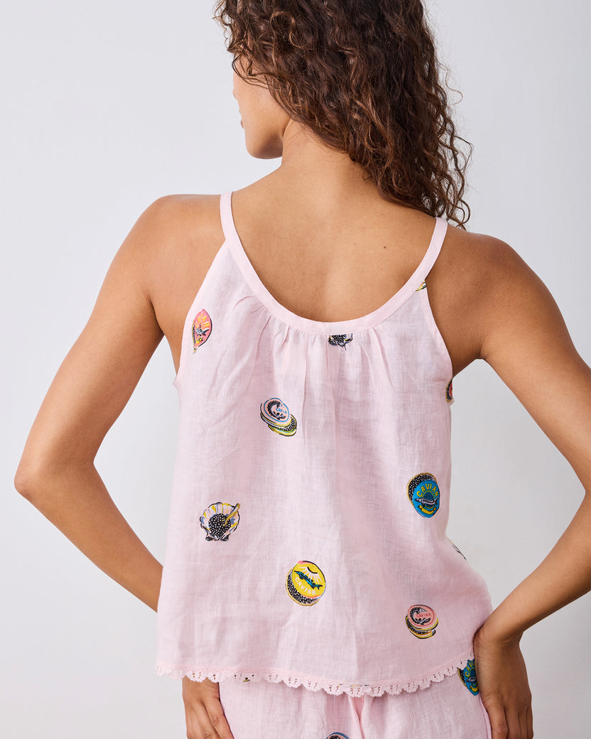 Embroidered Coastal Caviar - Linen Martha Set - Pink Pearl