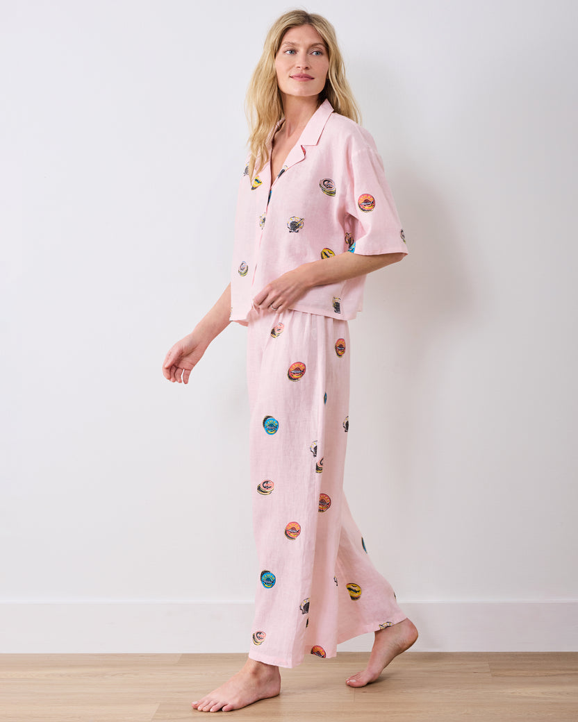 Embroidered Coastal Caviar - Linen Wildest Dreams Set - Pink Pearl