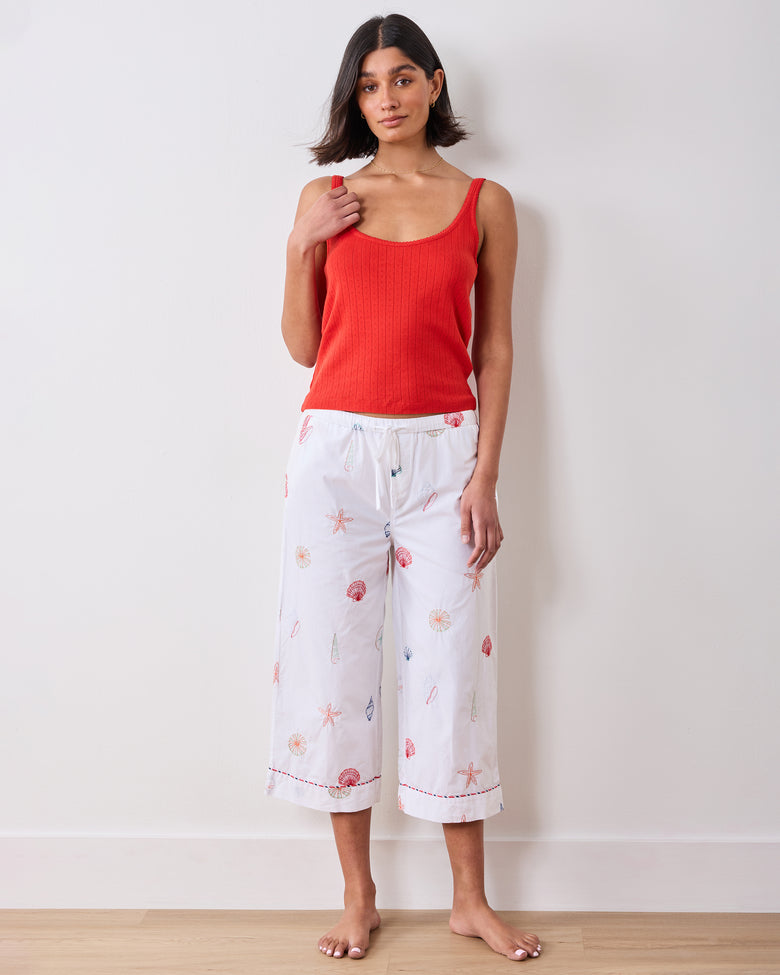 Embroidered Shells - Cropped PJ Pant - Coastal Cloud - Printfresh