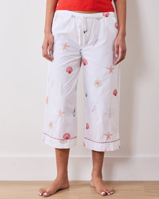 Embroidered Shells - Cropped PJ Pant - Coastal Cloud - Printfresh