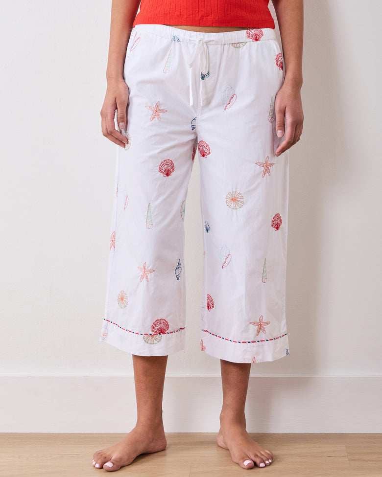 Embroidered Shells - Cropped PJ Pant - Coastal Cloud - Printfresh
