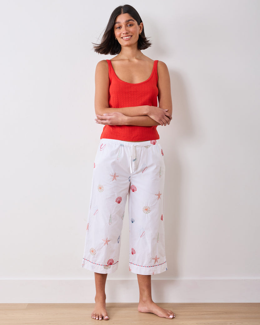Embroidered Shells - Cropped PJ Pant - Coastal Cloud - Printfresh