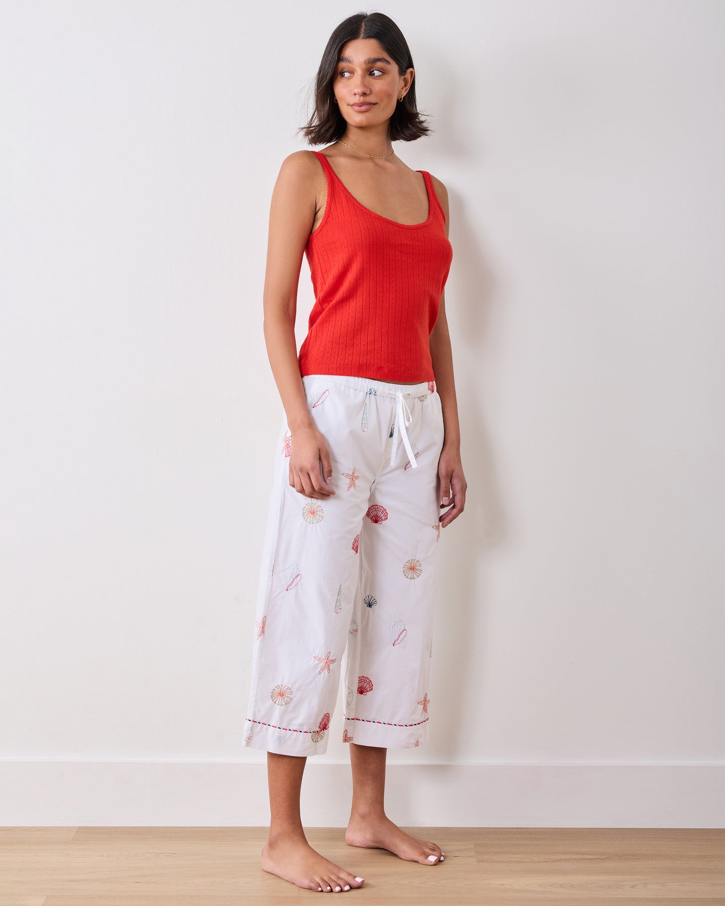 Embroidered Shells - Cropped PJ Pant - Coastal Cloud - Printfresh