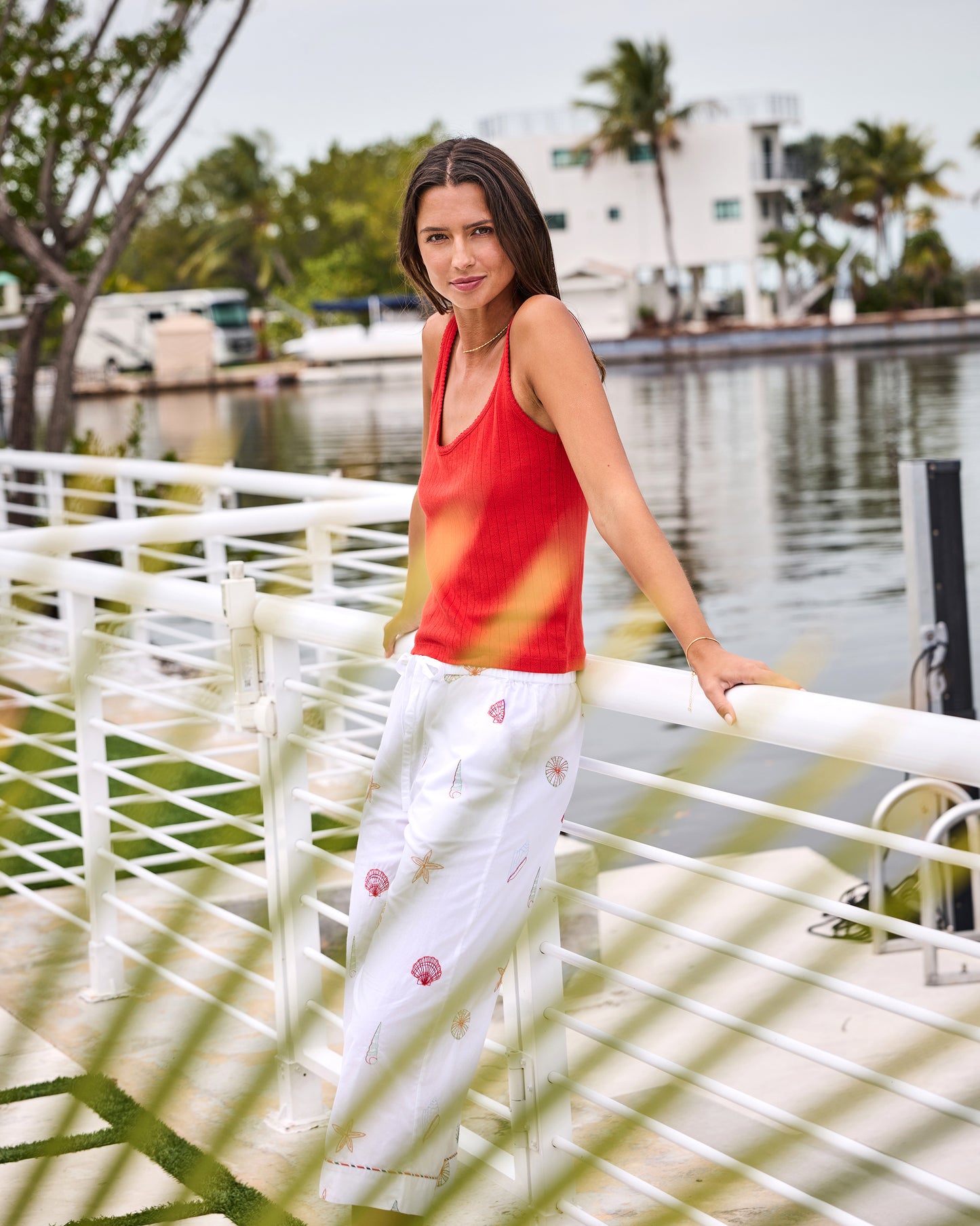 Embroidered Shells - Cropped PJ Pant - Coastal Cloud - Printfresh
