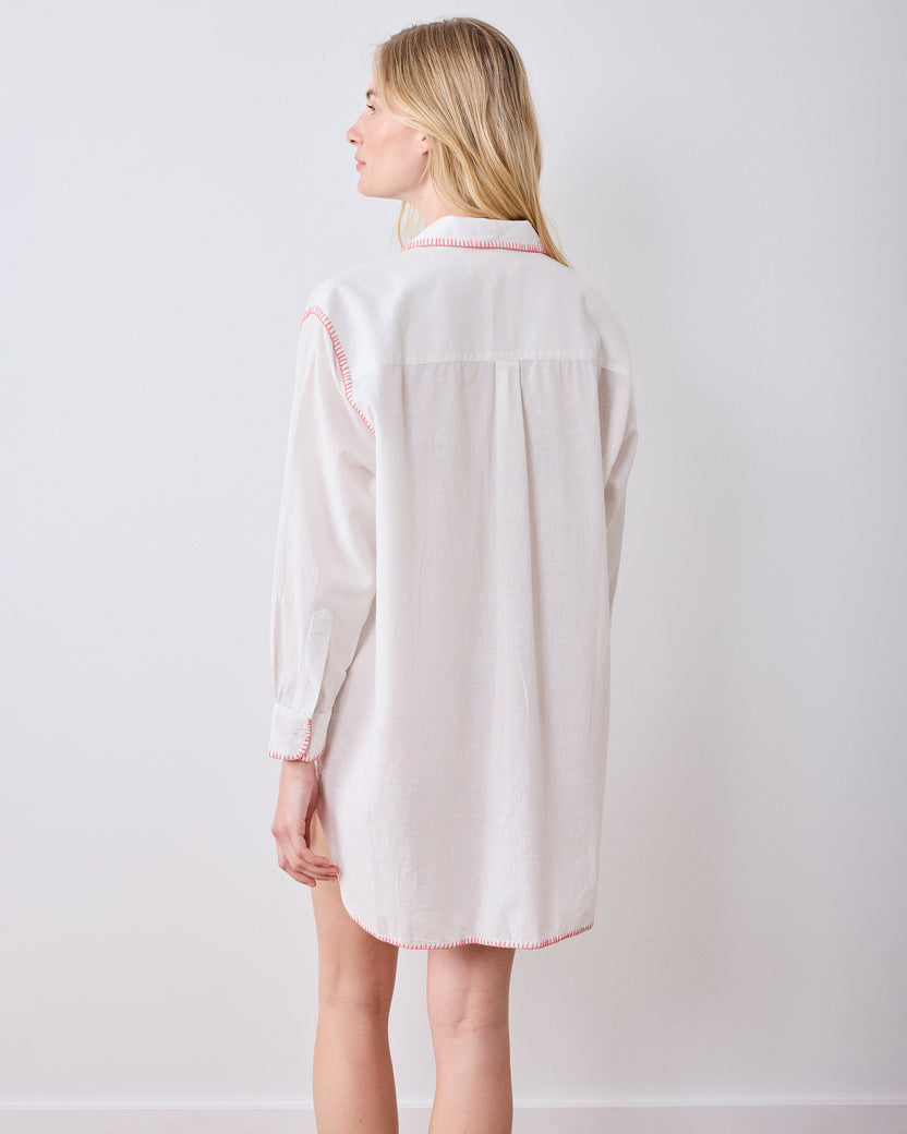 Embroidered Shells - Linen Everyday Button Down - Cloud - Printfresh