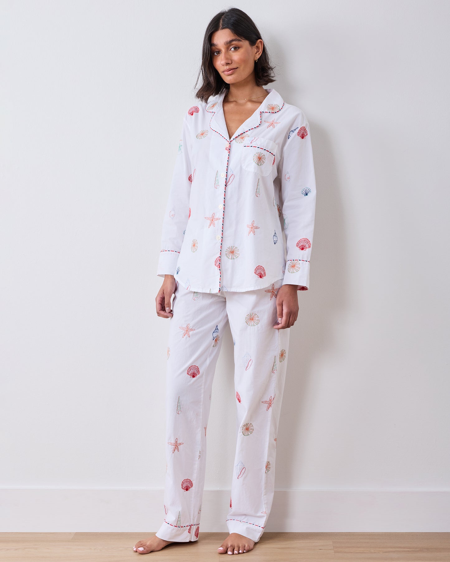 Embroidered Shells - Long PJ Set - Coastal Cloud - Printfresh