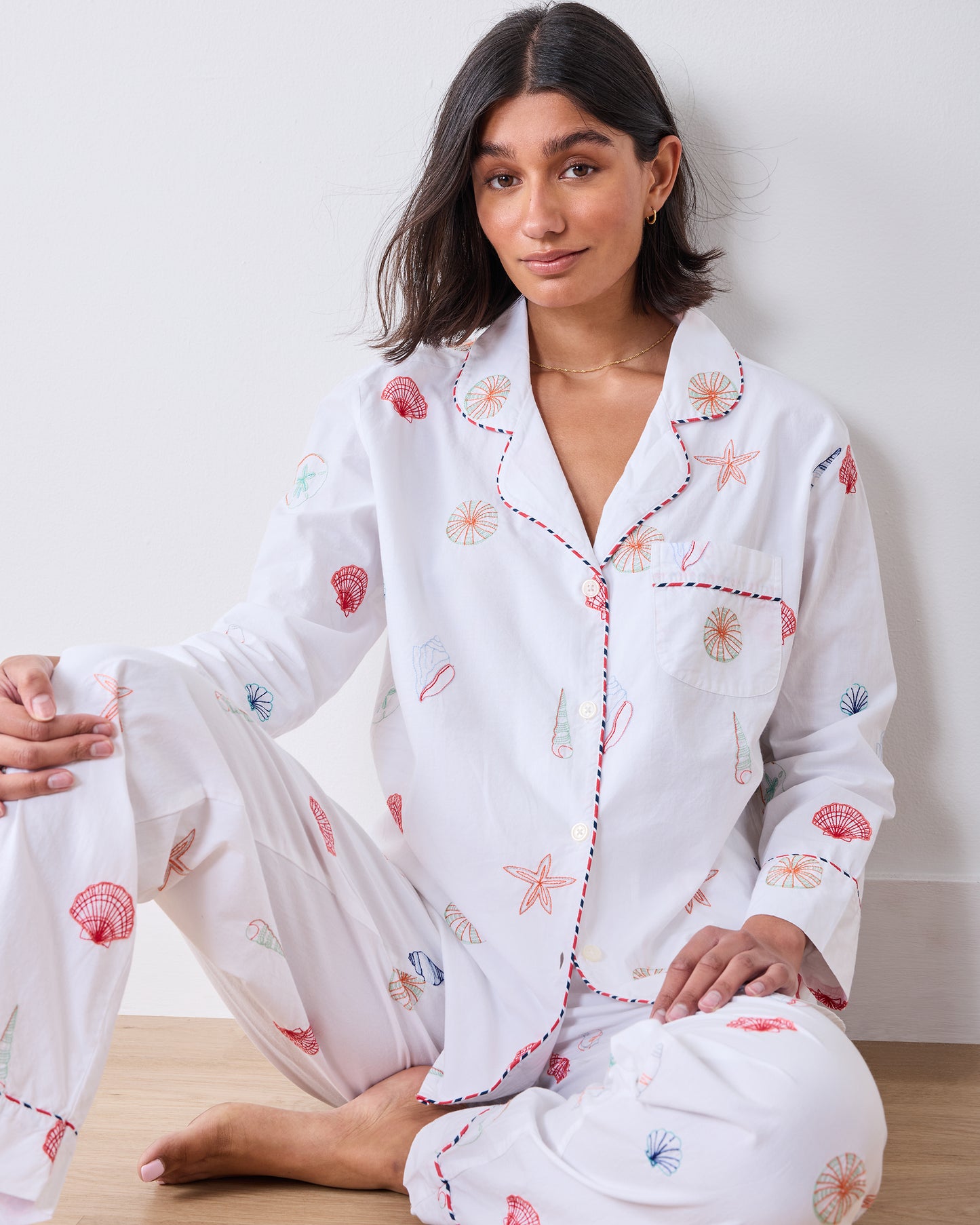 Embroidered Shells - Long PJ Set - Coastal Cloud - Printfresh