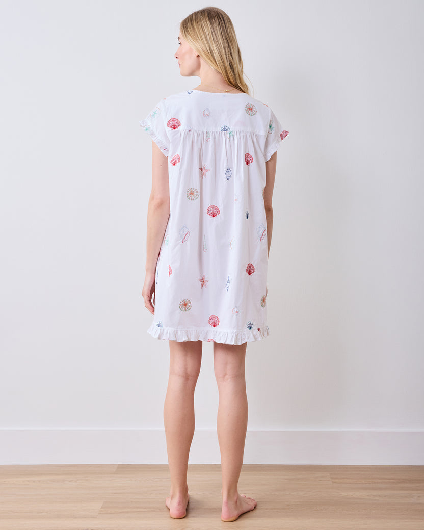 Embroidered Shells - Pintuck Nightgown - Coastal Cloud - Printfresh