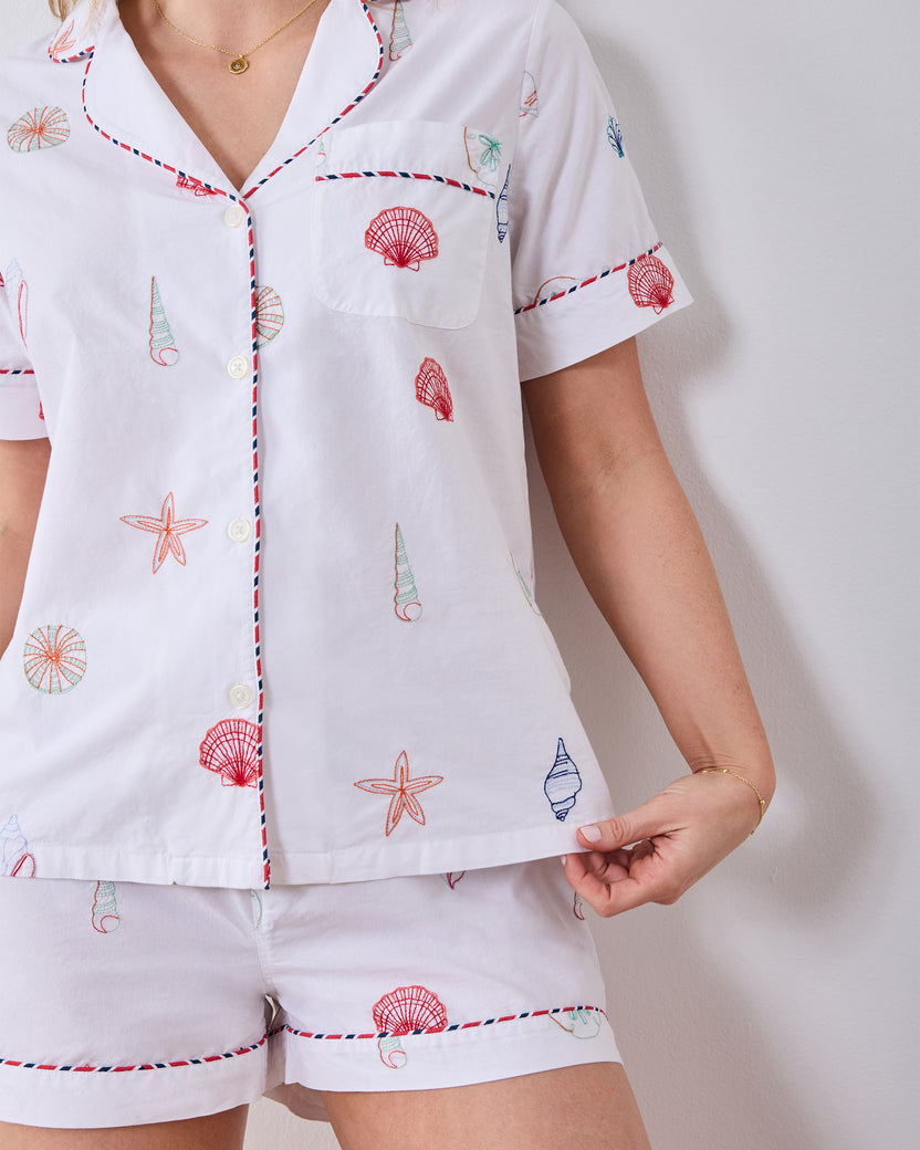 Embroidered Shells - Short PJ Set - Coastal Cloud - Printfresh