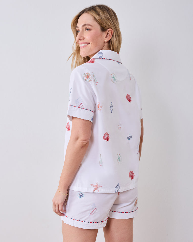 Embroidered Shells - Short PJ Set - Coastal Cloud - Printfresh