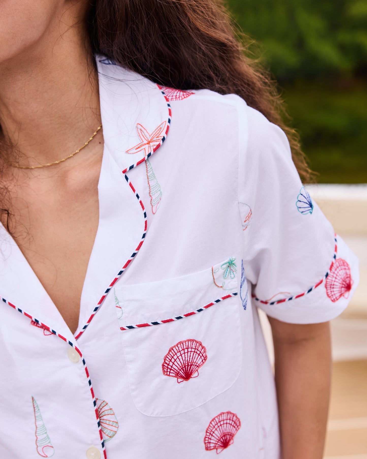 Embroidered Shells - Short PJ Set - Coastal Cloud - Printfresh
