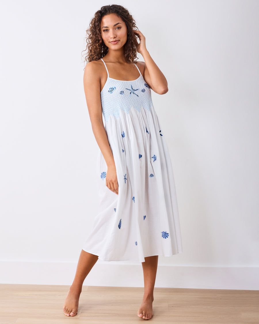 Embroidered Shells - Naya Nightie - Blue Cloud - Printfresh