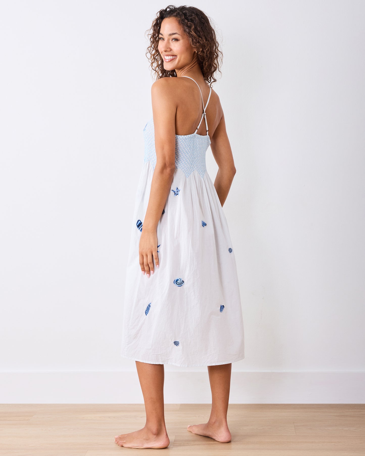 Embroidered Shells - Naya Nightie - Blue Cloud - Printfresh