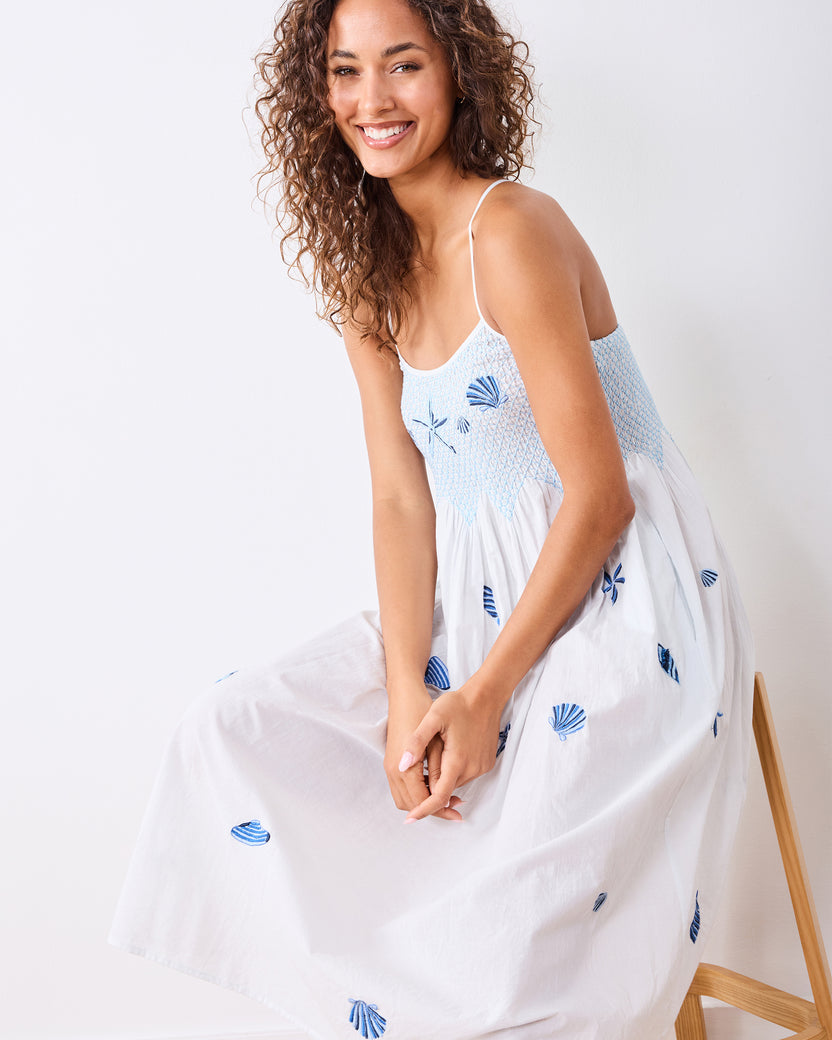 Embroidered Shells - Naya Nightie - Blue Cloud - Printfresh
