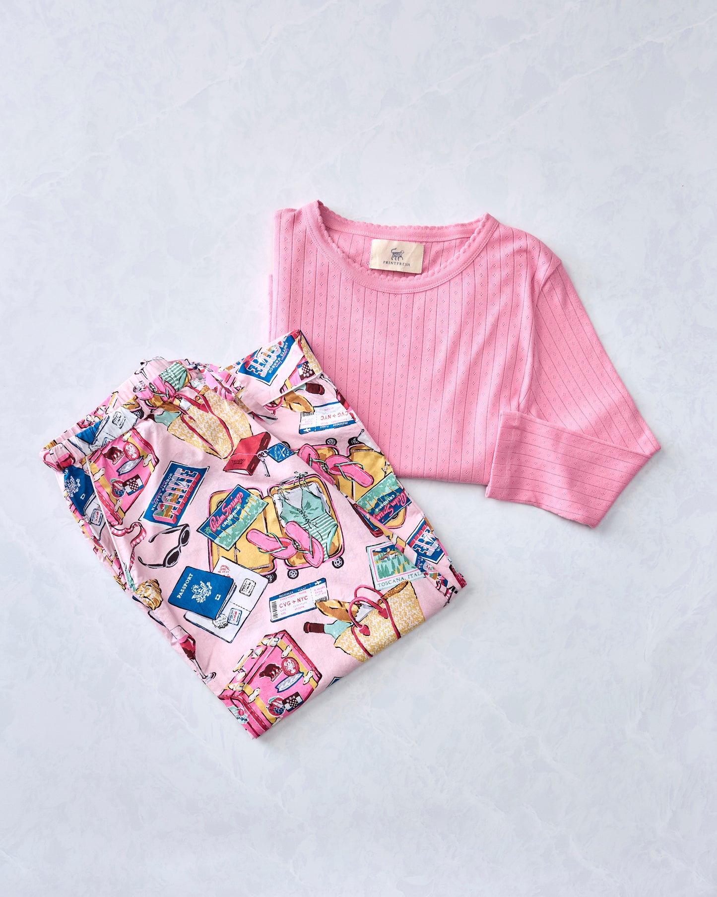 Emotional Baggage - PJ Pants & Pointelle Long Sleeve Bundle - Happy Place Pink