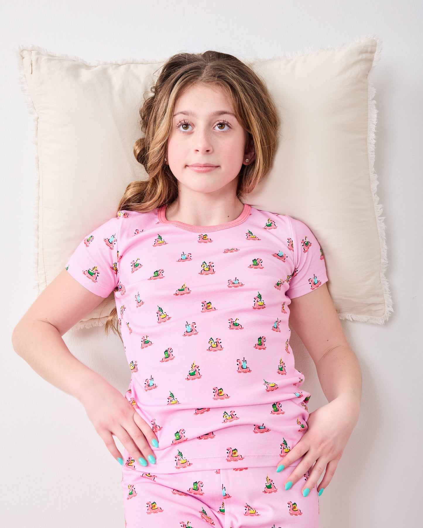 Flamingo Floaties - Kids Short Sleeve PJ Set - Pink Lemonade