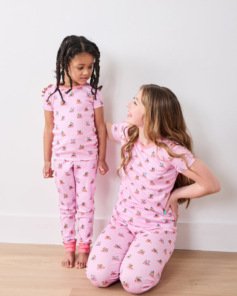 Flamingo Floaties - Kids Short Sleeve PJ Set - Pink Lemonade