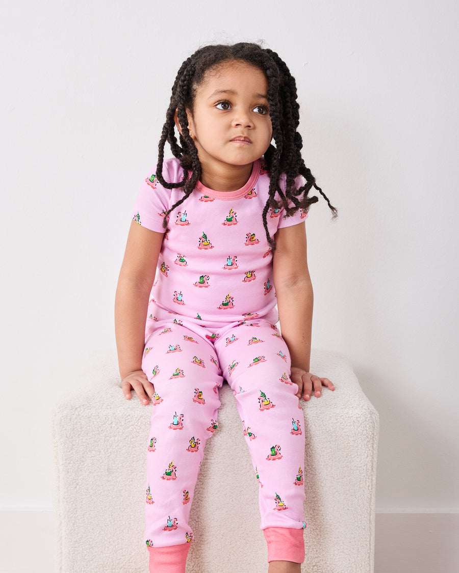 Flamingo Floaties - Kids Short Sleeve PJ Set - Pink Lemonade